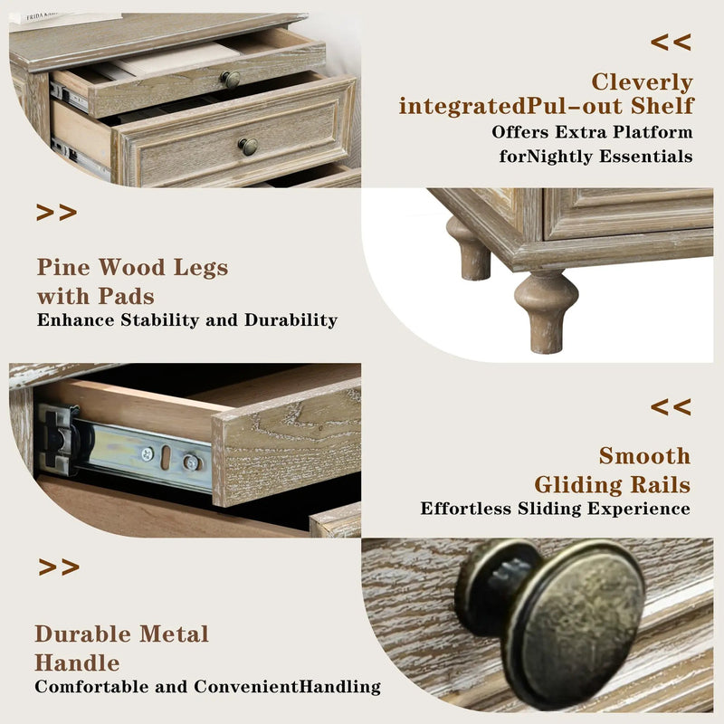 Farmhouse Nightstands with 4 Drawers and Pull-Out Shelf by HouseOfZazla