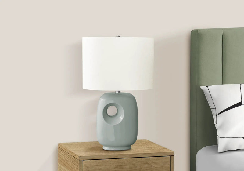 Contemporary Green Ceramic Table Lamp with Ivory Shade, 26"H by HouseOfZazla
