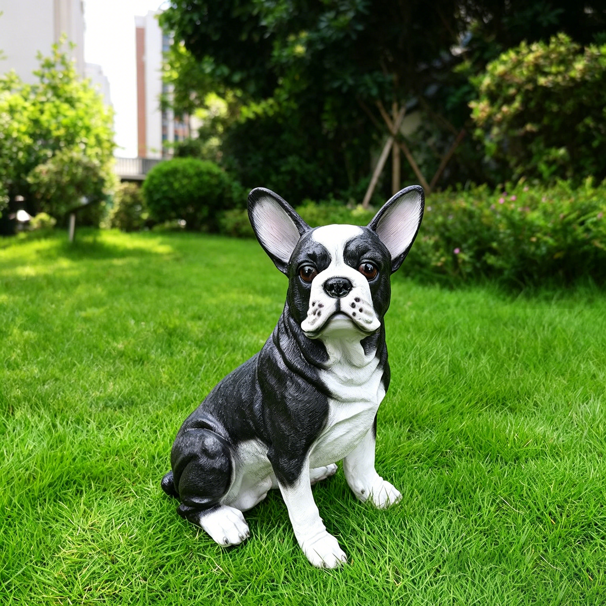 Lifelike French Bulldog Statue, Realistic Resin Animal Figurine for Indoor Outdoor Garden Lawn Yard Home Decor, Art Craft Gift, Black+White, photo 5 of 10