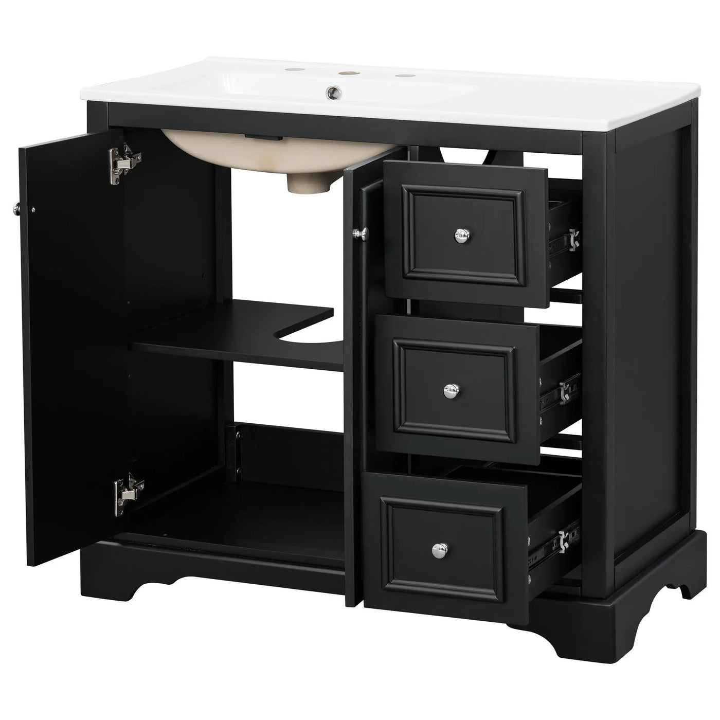 Bathroom Vanity With Sink, Soft-Close Doors, Adjustable U-Shelf, 3 Drawers by HouseOfZazla