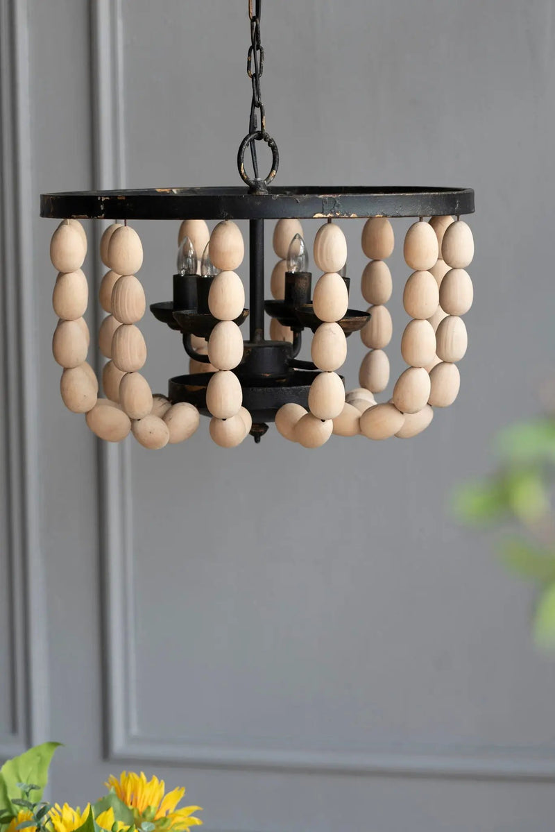 4 Light Wood Chandelier, Hanging Light Fixture With Adjustable Chain For Kitchen, Bulb Not Included - Cream by HouseOfZazla