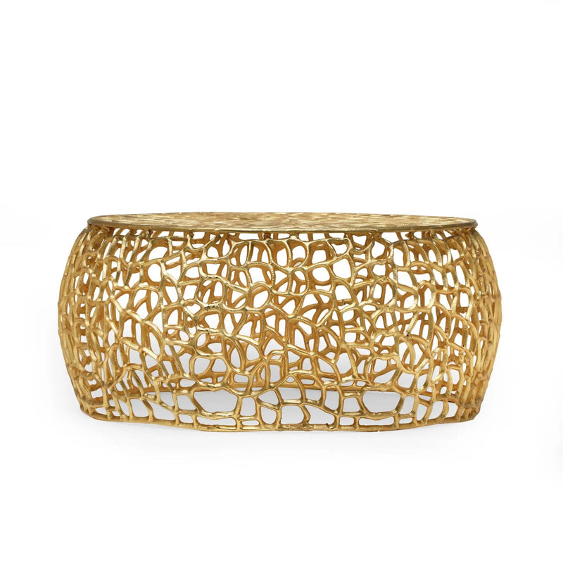 Modern Glam Mesh Coffee Table with Gold Accents and Aluminum Frame by HouseOfZazla