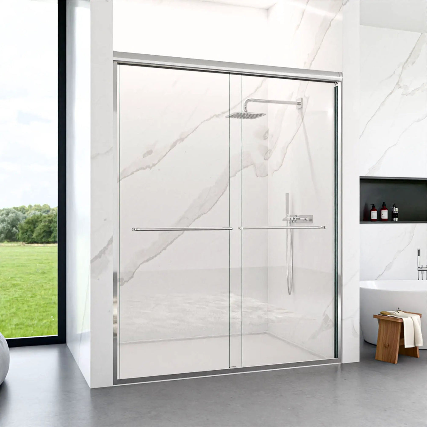 Modern Semi Frameless Double Sliding Shower Door by HouseOfZazla