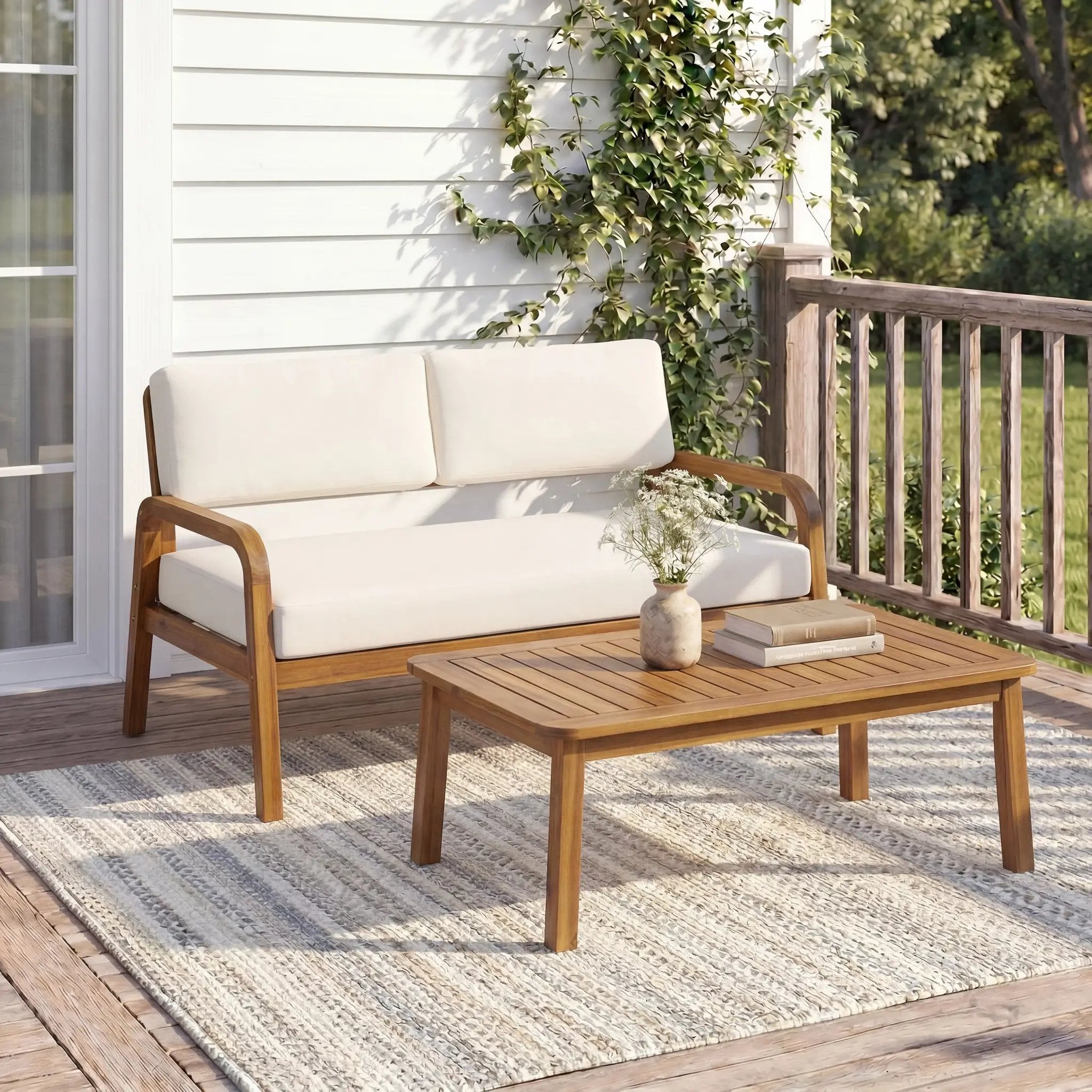 2 Pieces Outdoor Sofa Set with Cushions - Teak by HouseOfZazla