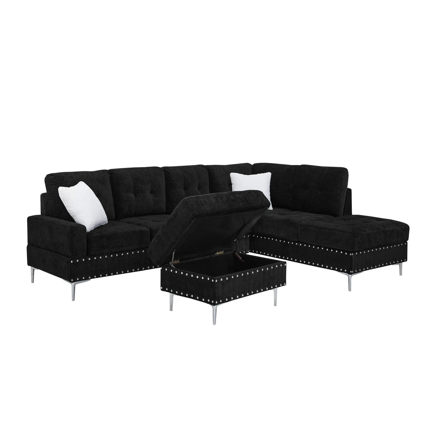 L-Shaped Sectional Sofa With Chaise And Storage Ottoman, Includes 2 Pillows by HouseOfZazla