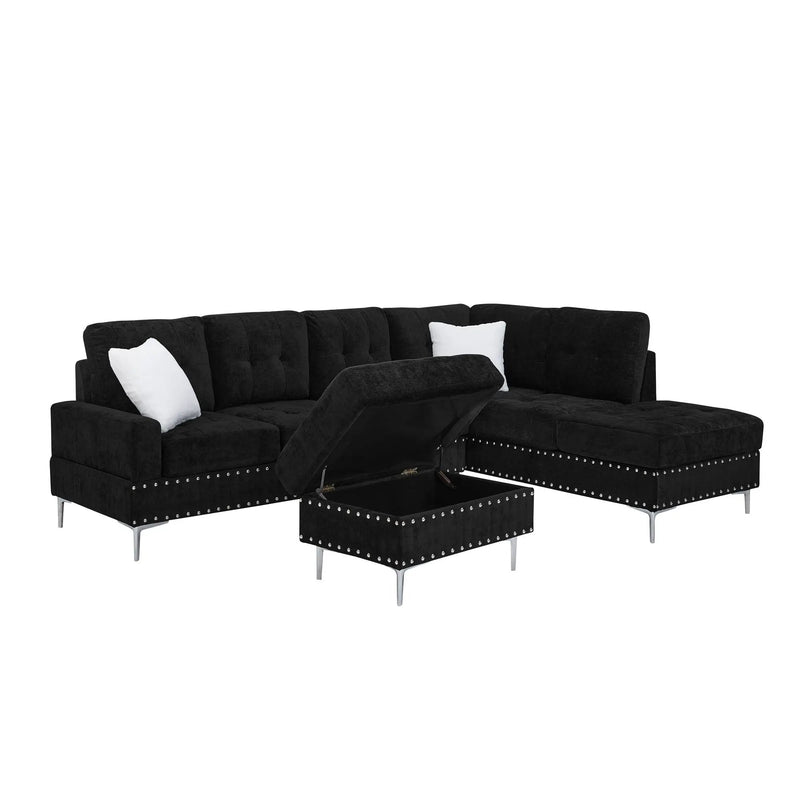 L-Shaped Sectional Sofa With Chaise And Storage Ottoman, Includes 2 Pillows by HouseOfZazla