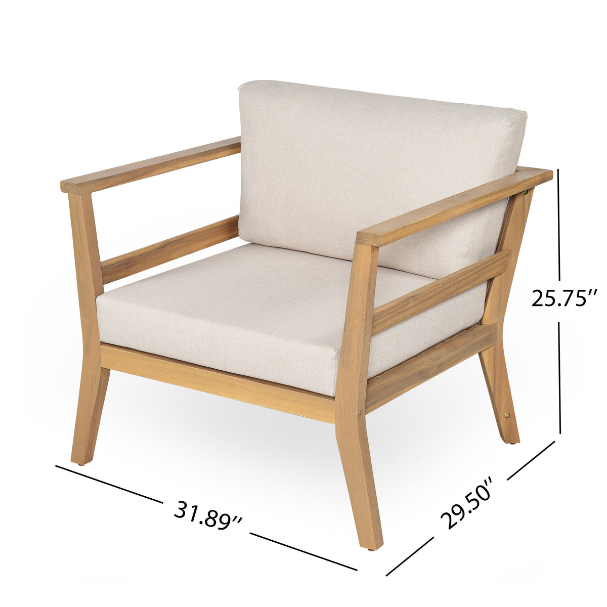 Acacia Wood Outdoor Club Chair with Arms - Removable Cushions, photo 4 of 10