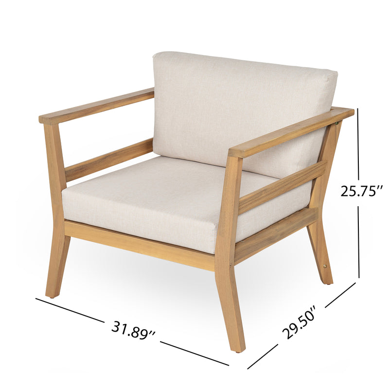 Acacia Wood Outdoor Club Chair with Arms - Removable Cushions, photo 4 of 10