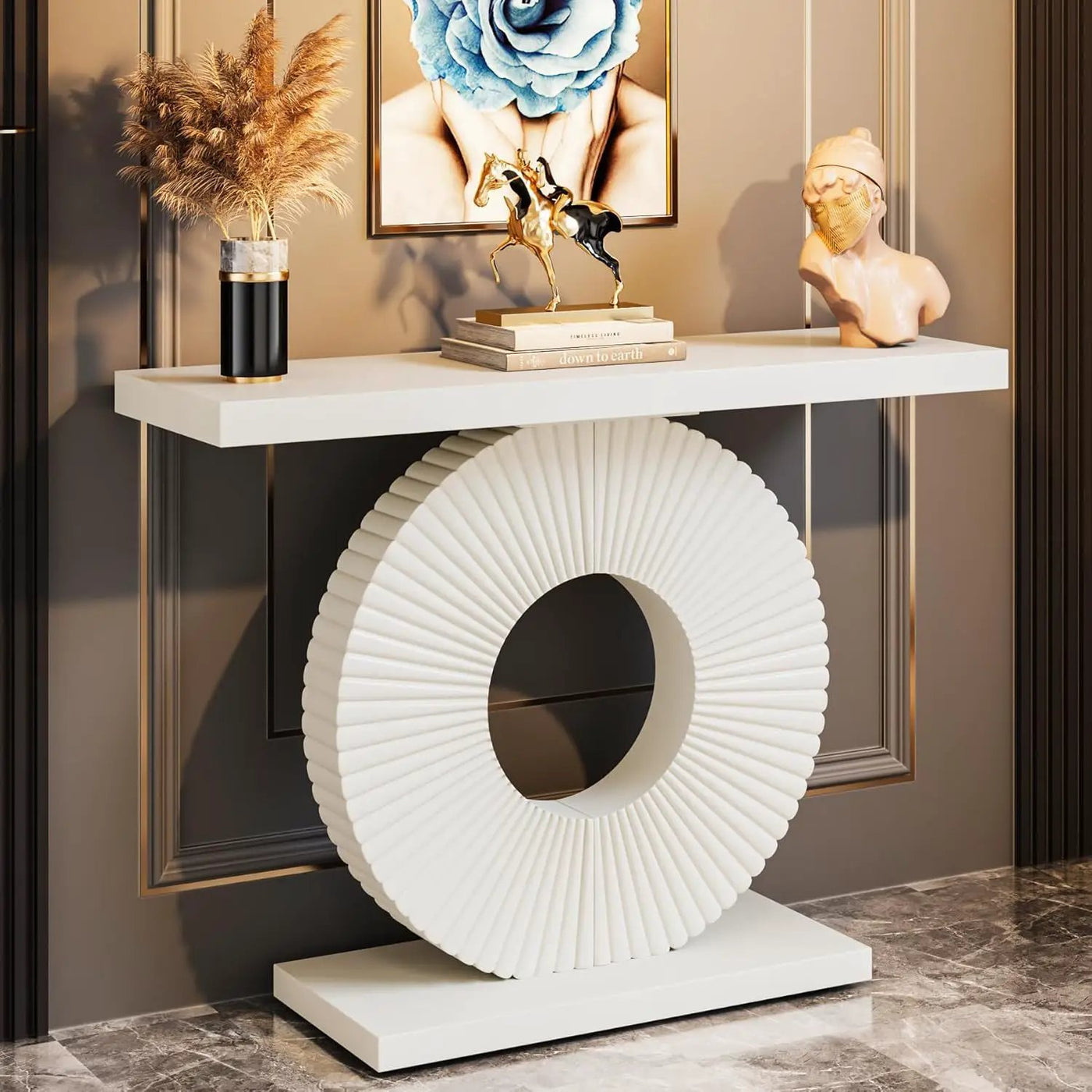 Modern Console Table With Sculptural Geometric Base by HouseOfZazla