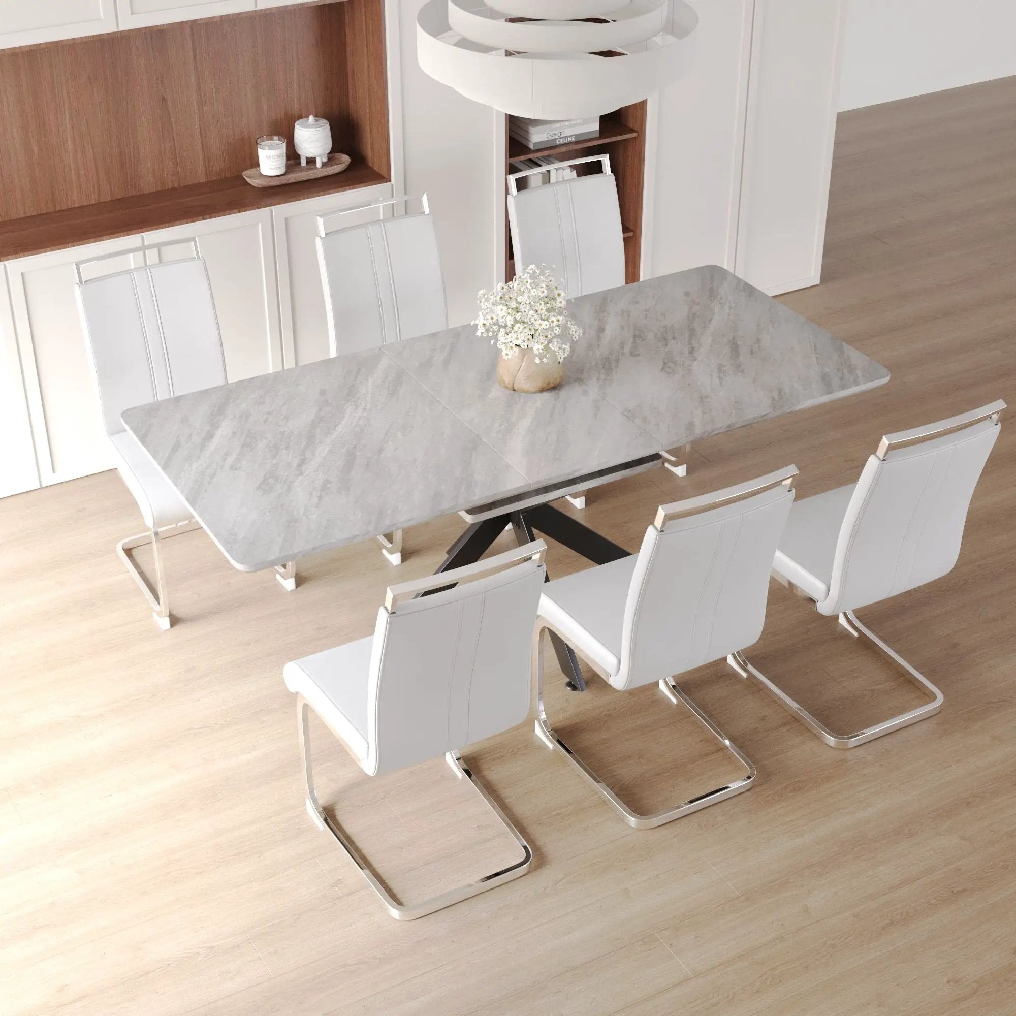 Modern Extendable Dining Table Set With Soft Padded Armless Chairs by HouseOfZazla