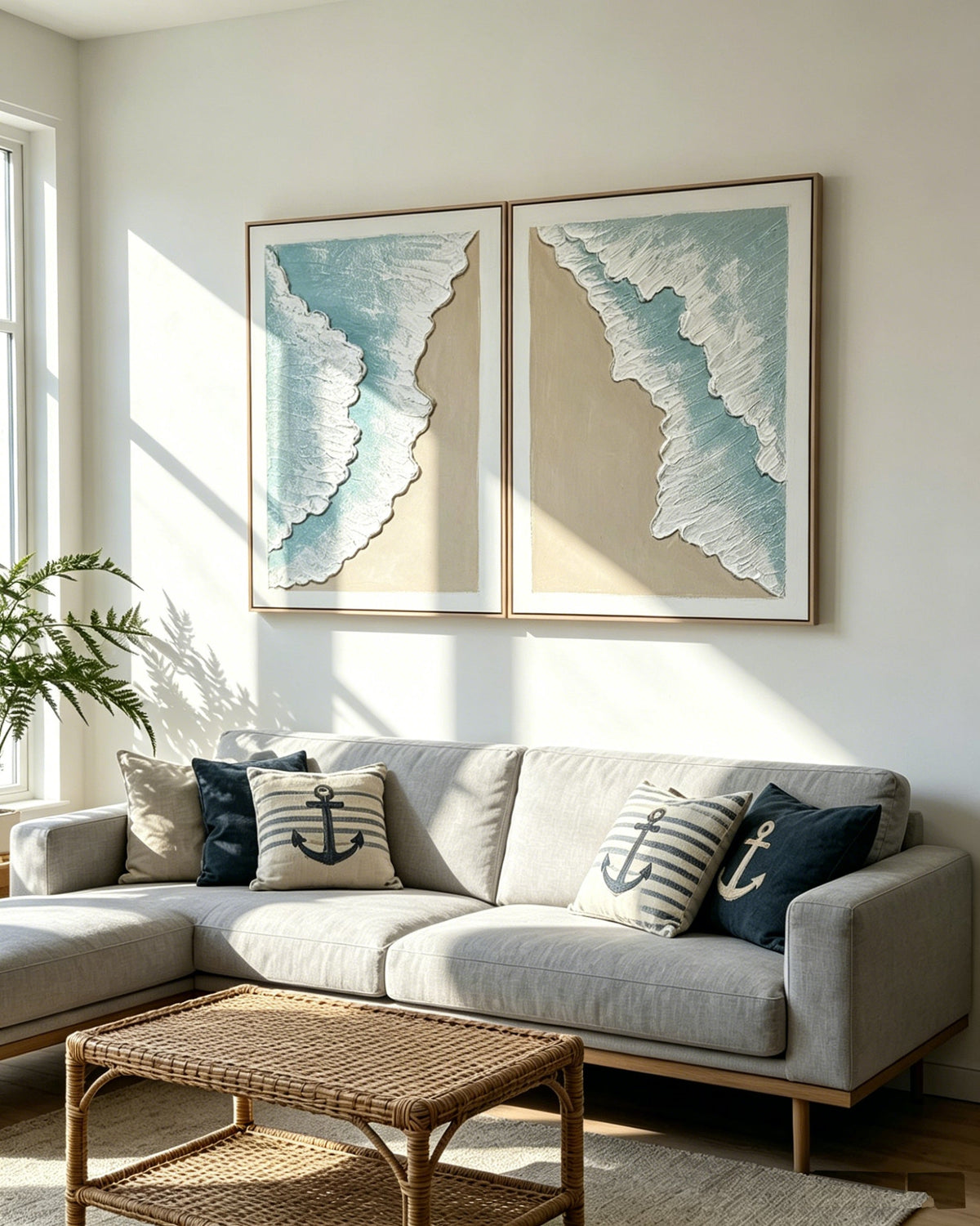 24x32 Framed Ocean Wave Wall Art Set with 3D Plaster Texture - Aqua, photo 2 of 10