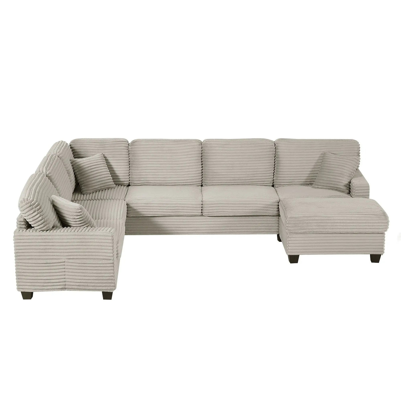 Upholstered U-Shaped Sectional Sofa With Movable Ottoman And Side Storage Pockets by HouseOfZazla