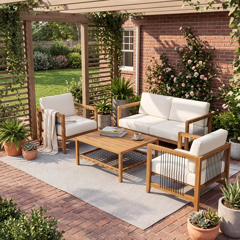 4-Piece Acacia Wood Outdoor Patio Sofa Set by HouseOfZazla