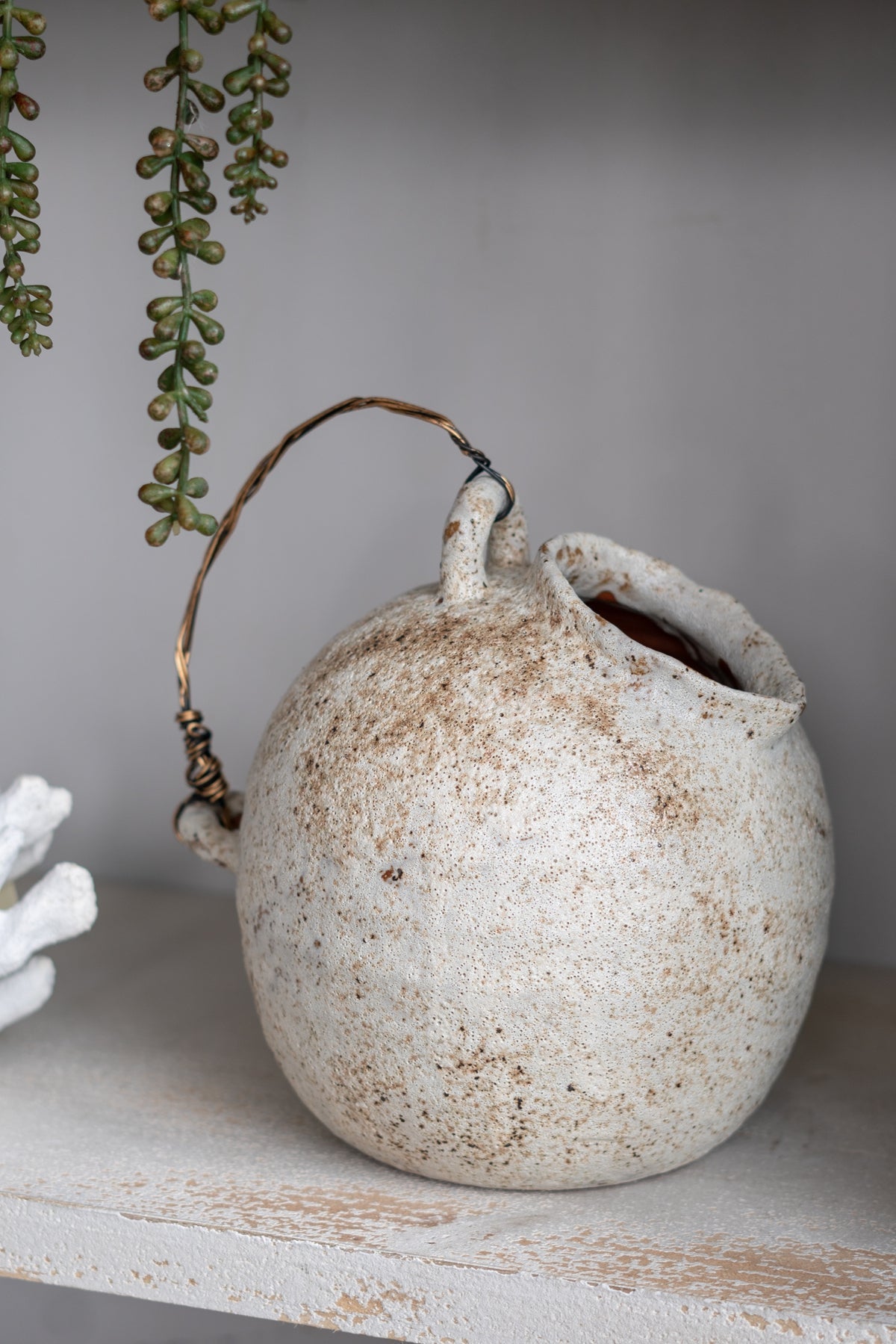 9.8x8.3x10.3" Hand-Pulled Decorative Ceramic Jug with Worn Finish by HouseOfZazla