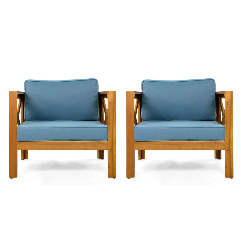 Outdoor Acacia Wood Club Wooden Armchair with Cushions (Set of 2) by HouseOfZazla