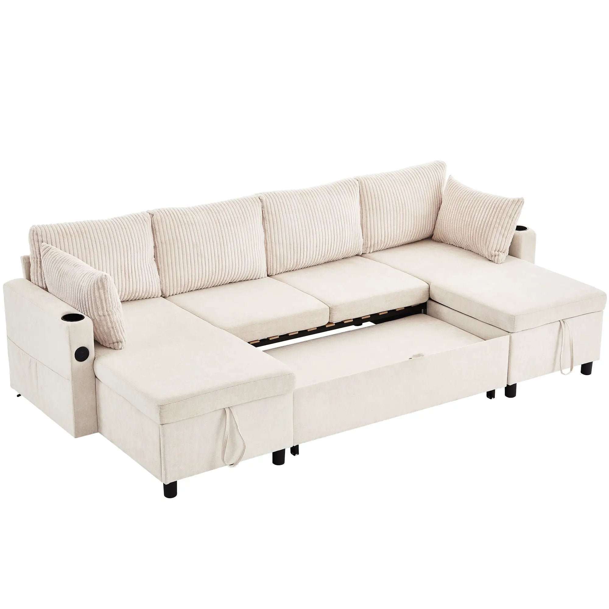 Sectional Sofa Bed With Pull Out Sleeper, USB Ports, Cup Holders by HouseOfZazla