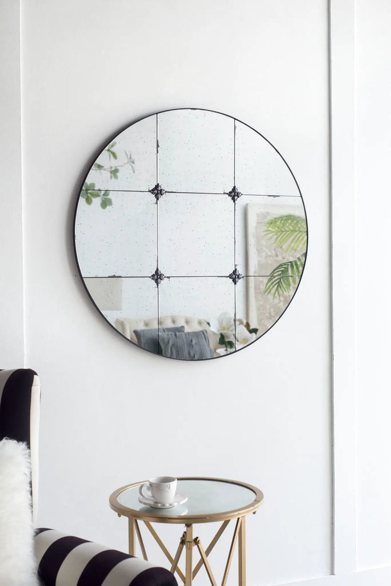 Traditional Decor Style Round Antique Glass Wall Mirror, Wall Decor For For Bathroom Entryway Console Lean Against Wall - Black by HouseOfZazla