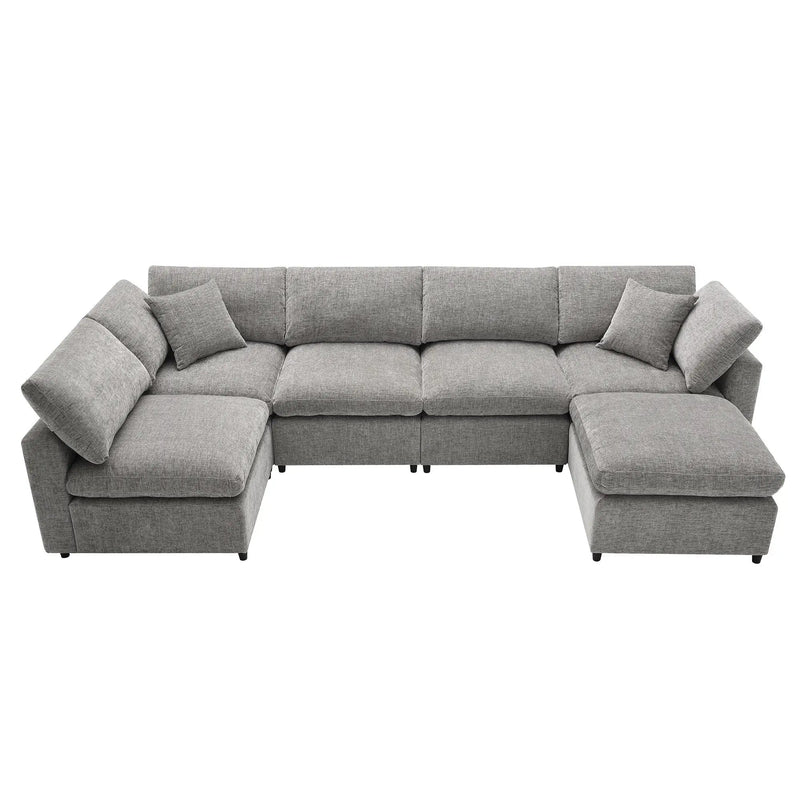 Modern Modular Cloud Sofa Bed, 6 Seat Sectional Couch Set With Ottoman, Free Combination, Convertible U Shaped Sleeper Sofa For Living Room by HouseOfZazla