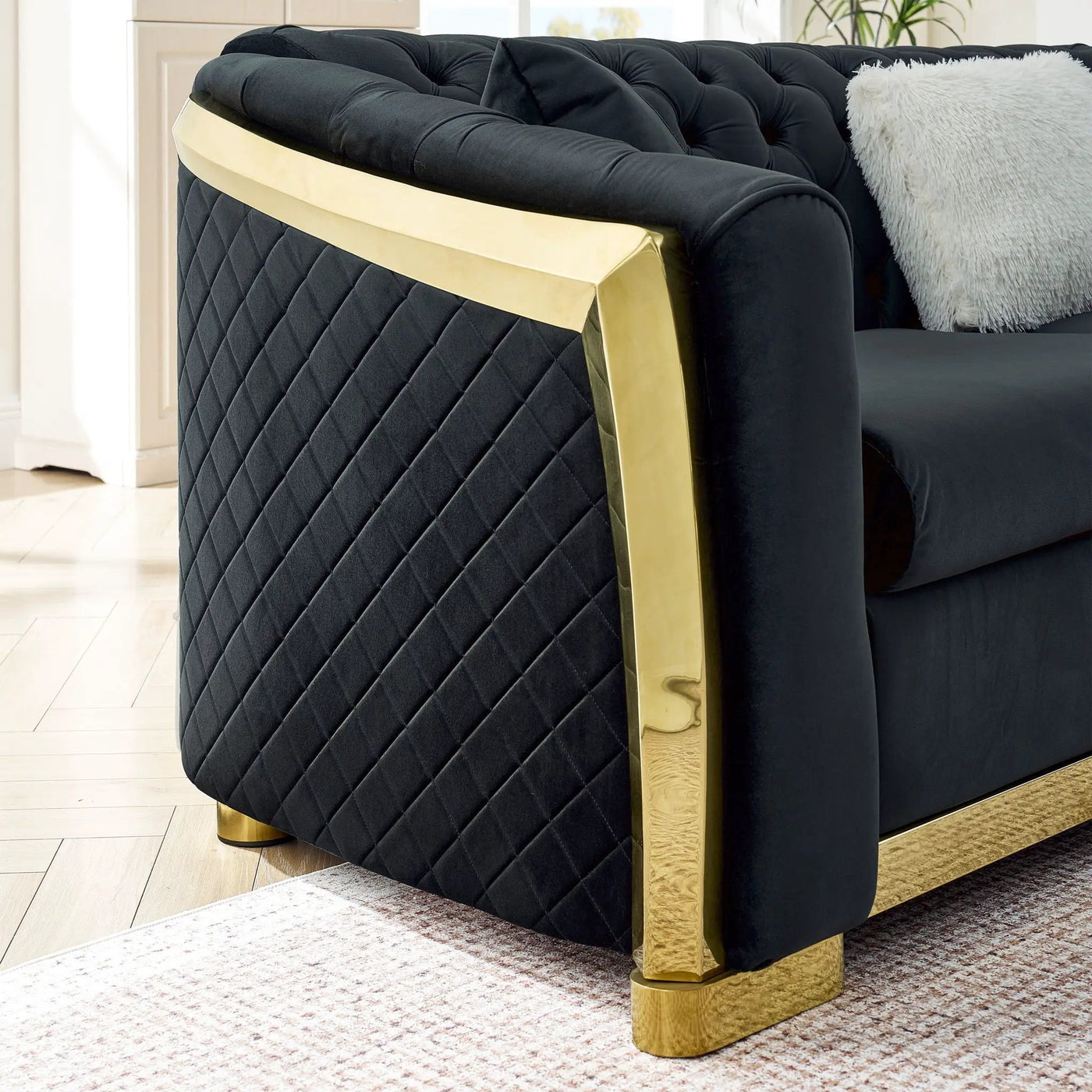 L Shaped Chesterfield Sectional Sofa With Stainless Steel Accents by Unique Piece Furniture