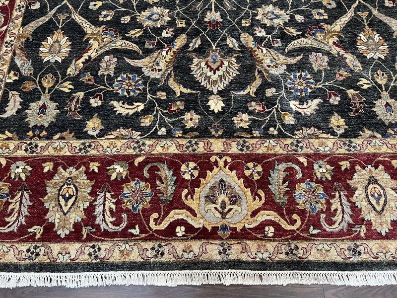 Pak Persian Mahal Rug 9x12, Allover Floral Pakistani Oriental Carpet 9 x 12, Wool Hand Knotted Area Rug, Dark Slate Gray-Black and Maroon by Jewel Rugs