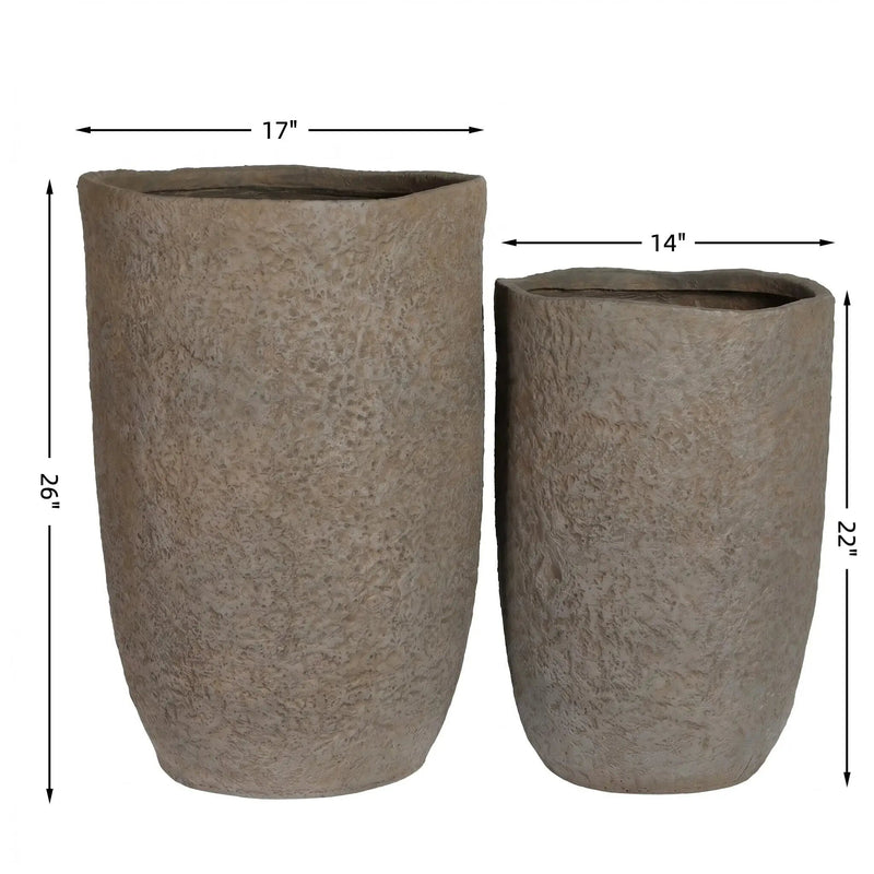 Round Concrete Planter Set of 2, Large Indoor & Outdoor Planter Pots by HouseOfZazla