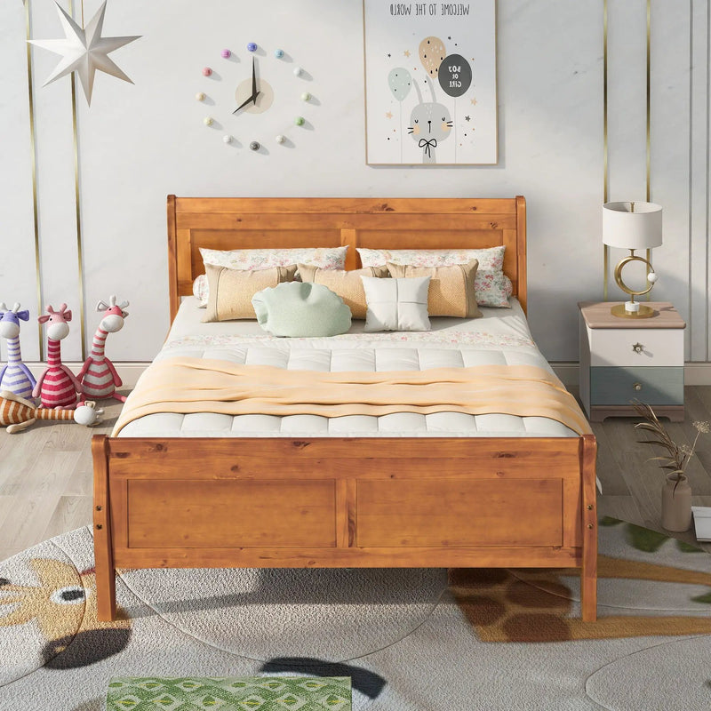 Platform Bed Frame Mattress Foundation Sleigh Bed With Headboard / Footboard / Wood Slat Suppor by HouseOfZazla