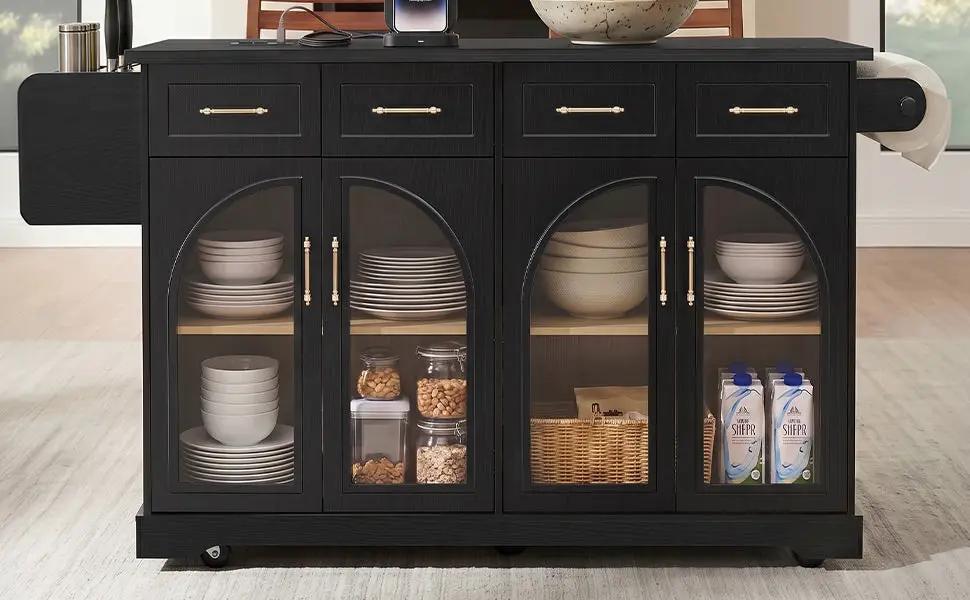 K&K 65" Kitchen Island with Storage & Drop Leaf by HouseOfZazla