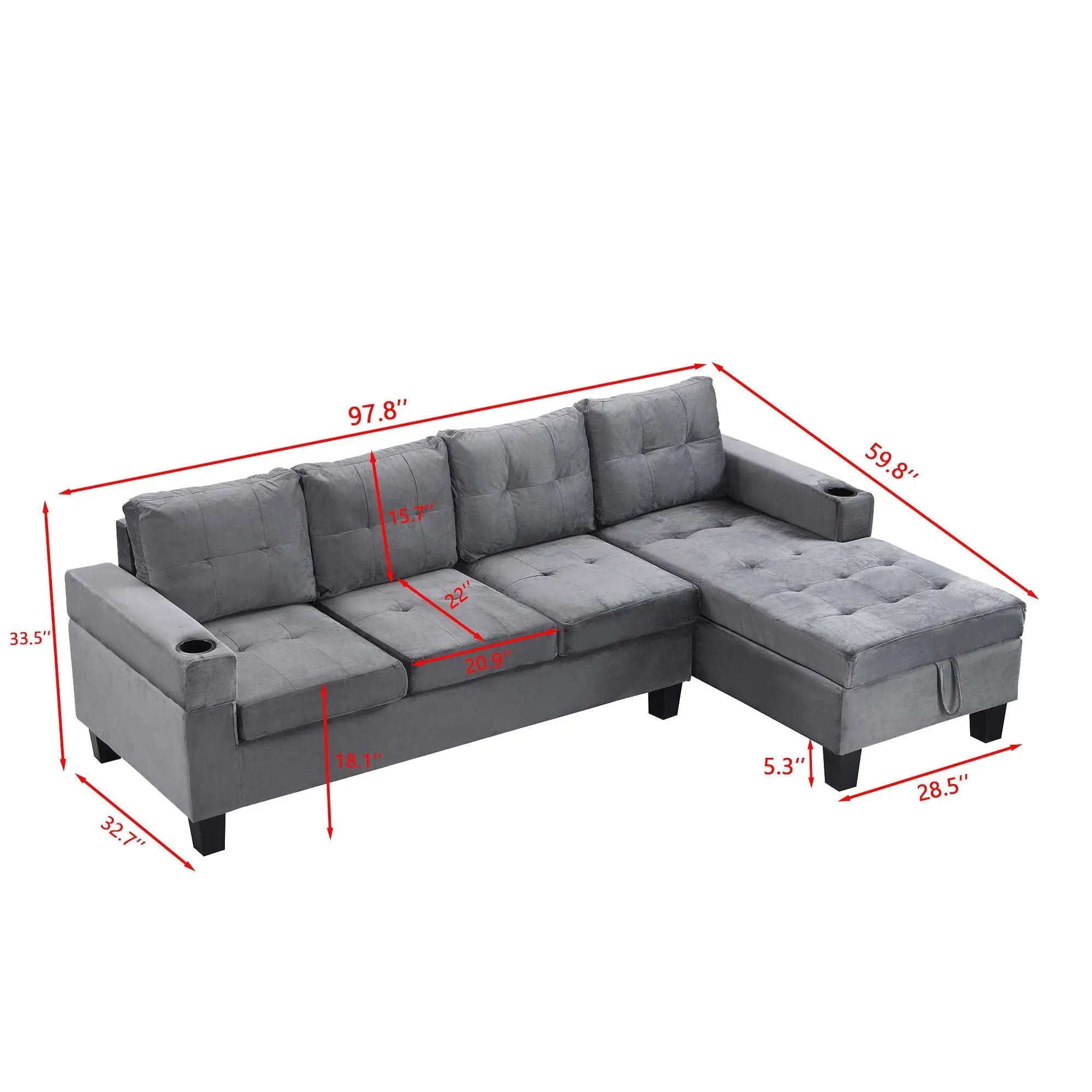 Modern Sectional Sofa Set With L Shape Chaise Lounge And Storage by Unique Piece Furniture