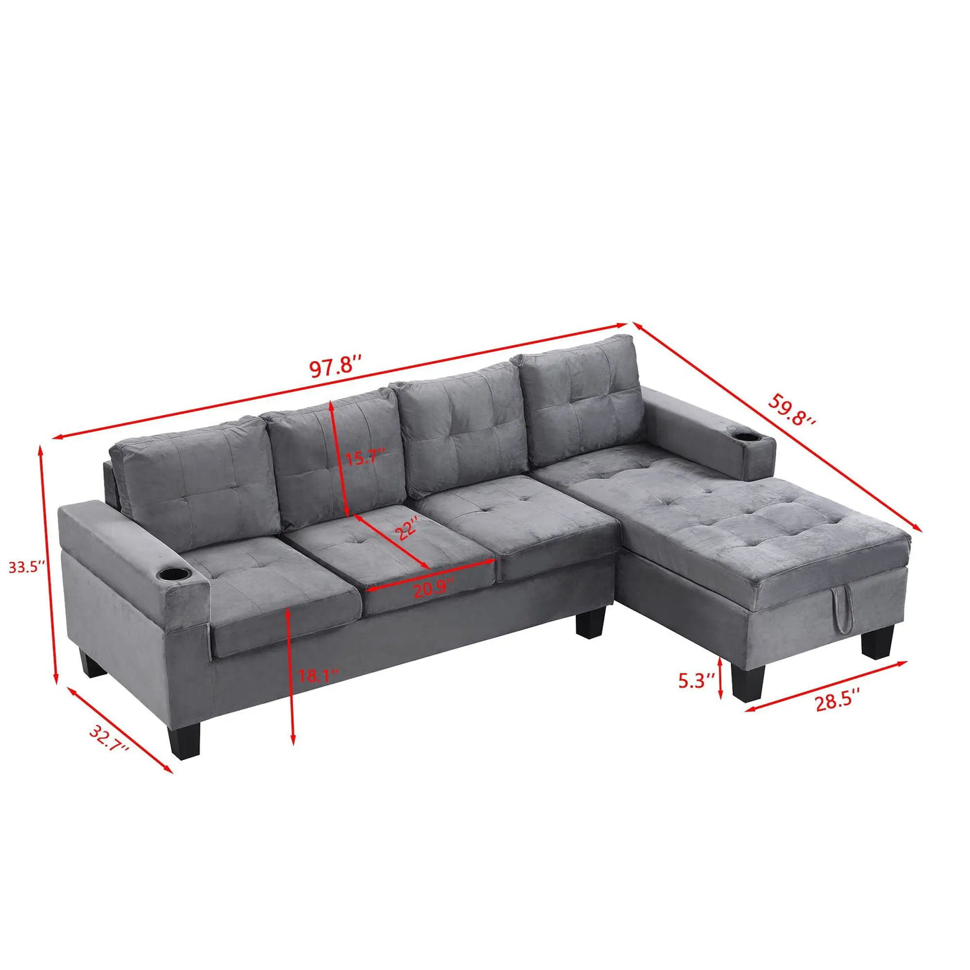 Modern Sectional Sofa Set With L Shape Chaise Lounge And Storage by HouseOfZazla