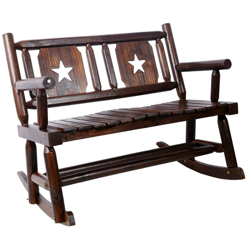 Rustic Outdoor Wood Rocking Bench Double Rocking Chair For 2 Persons With Curved Seat, Porch Rocker - Brown by HouseOfZazla