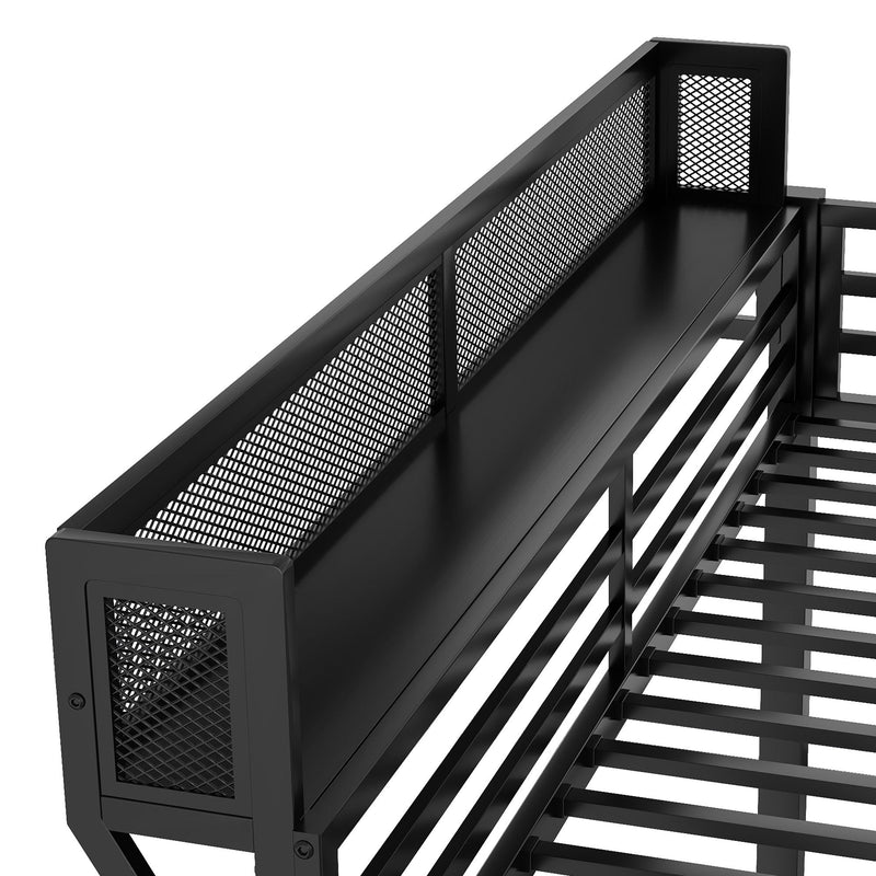 Queen Over Queen Bunk Bed With Ladder And Storage Shelf - Black by HouseOfZazla