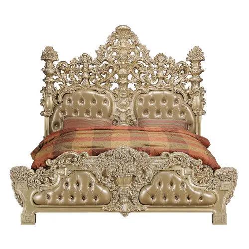 Seville - Eastern King Bed - Synthetic Leather & Gold by Unique Piece Furniture