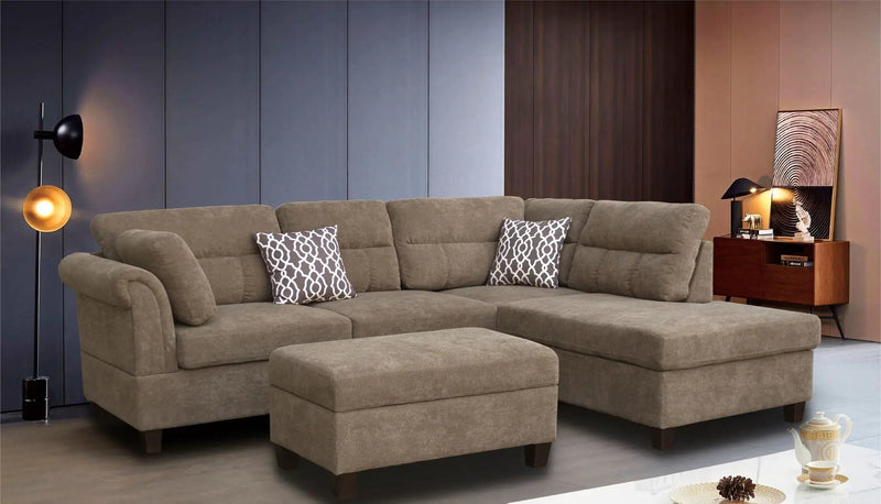 Diego - Fabric Sectional Sofa With Right Facing Chaise, Storage Ottoman, And 2 Accent Pillows by Unique Piece Furniture