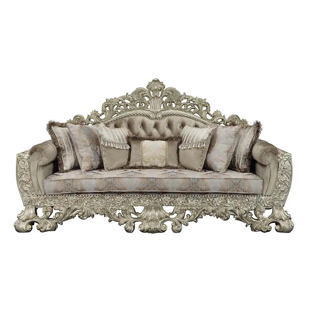 Sorina - Sofa With 7 Pillows - Velvet, Fabric & Antique Gold by Unique Piece Furniture
