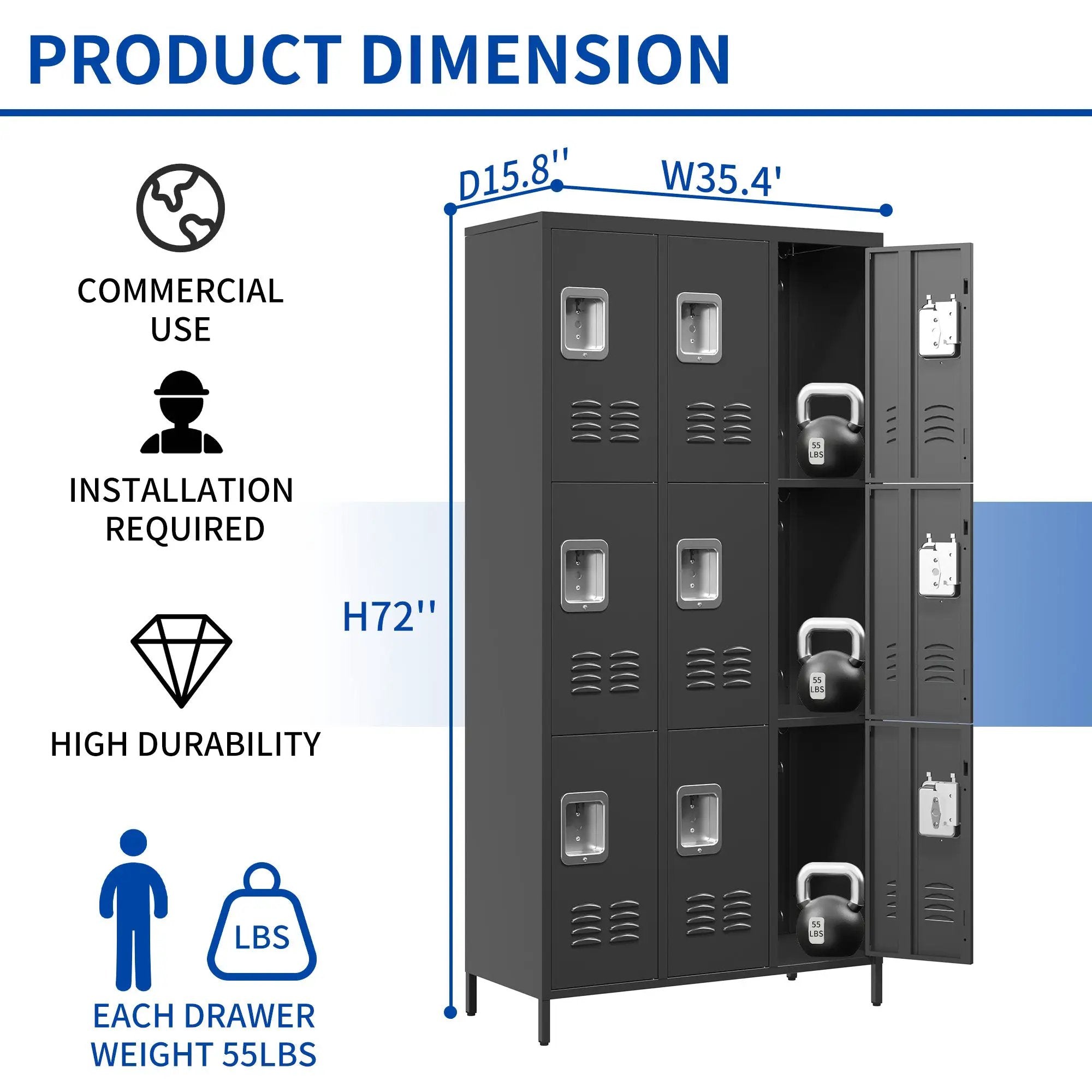 9 Door 72"H Metal Lockers With Lock for Employees, School, Office, Gym, Bedroom, Storage Locker Cabinet by HouseOfZazla