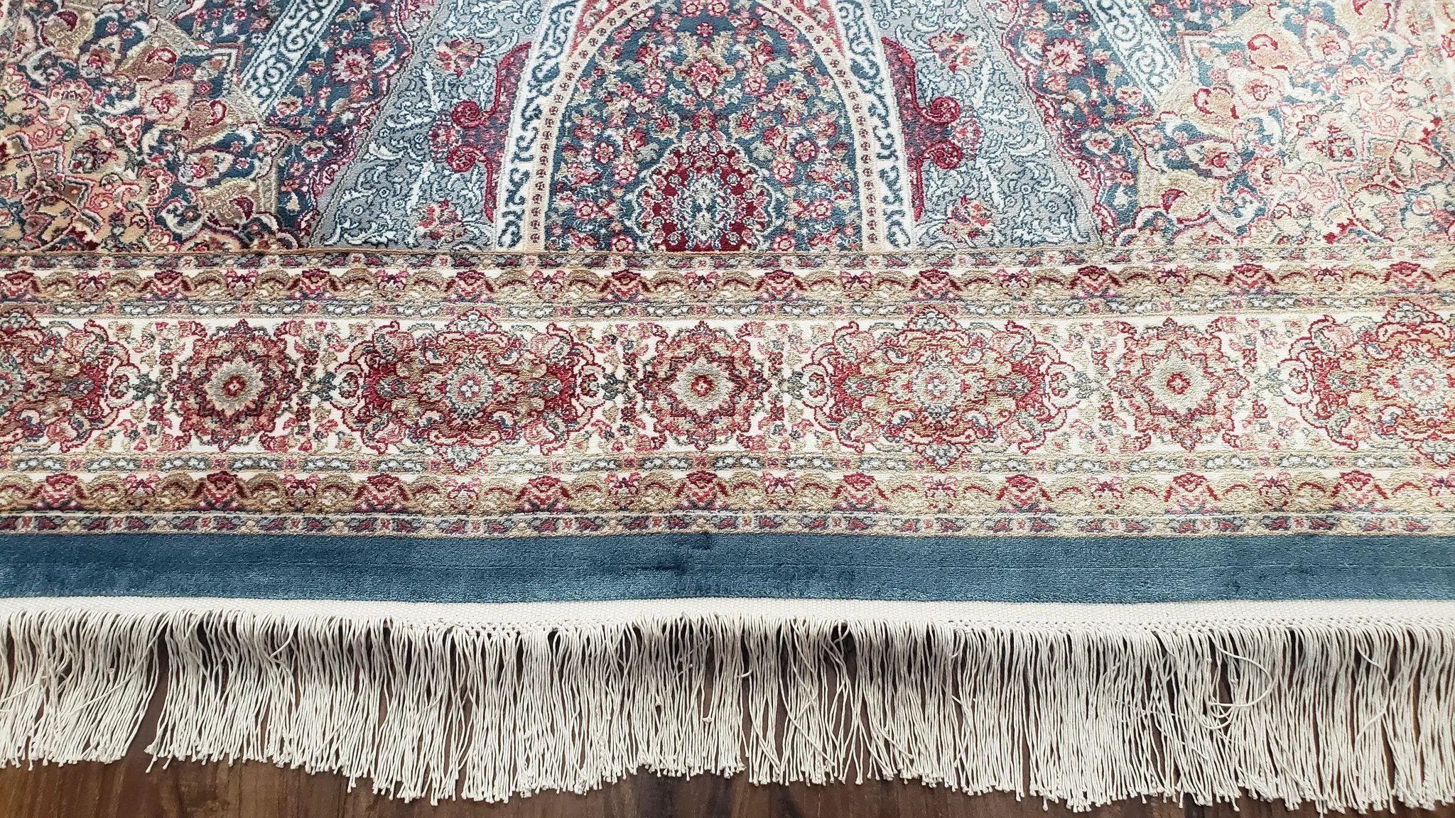 4x6 Silk Carpet, Light Blue & Beige Oriental Rug 4 x 6ft, Traditional Design Medallion All Over, Bamboo Silk, Super Fine, High Quality, Soft by Jewel Rugs