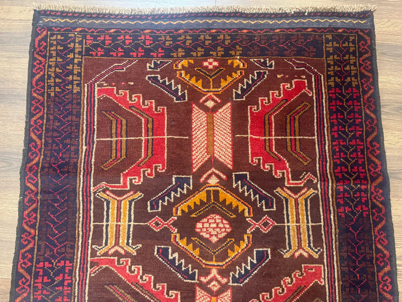 Afghan Rug 3x7, Maroon and Navy Blue, Balouch Carpet, Tribal Rug, New by Jewel Rugs