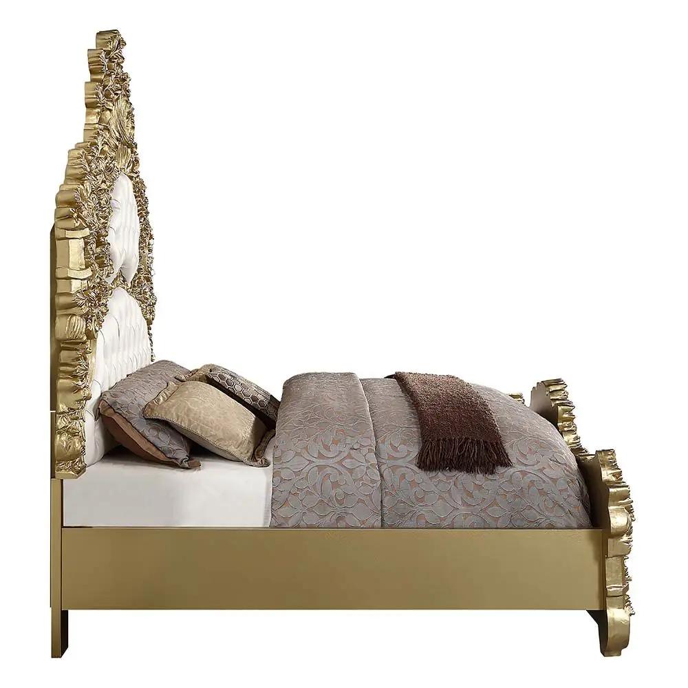 Bernadette - Eastern King Bed - White Synthetic Leather Fabric & Gold by Unique Piece Furniture