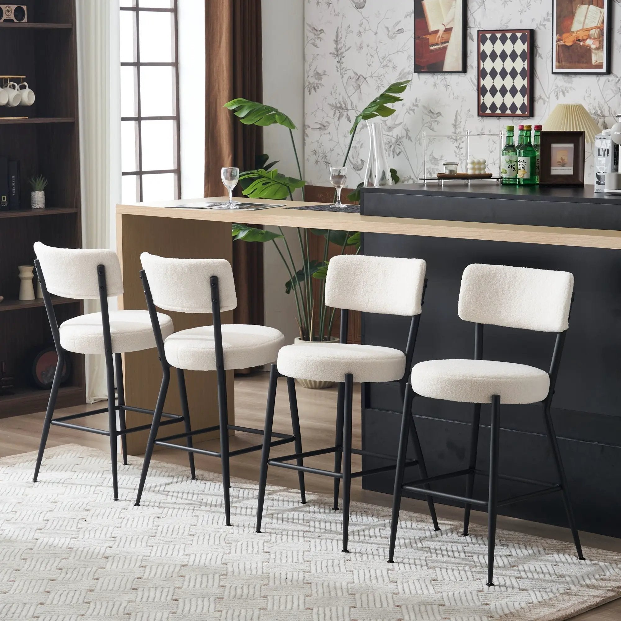 Modern Teddy Fabric Upholstered Bar Stools - Legs by HouseOfZazla