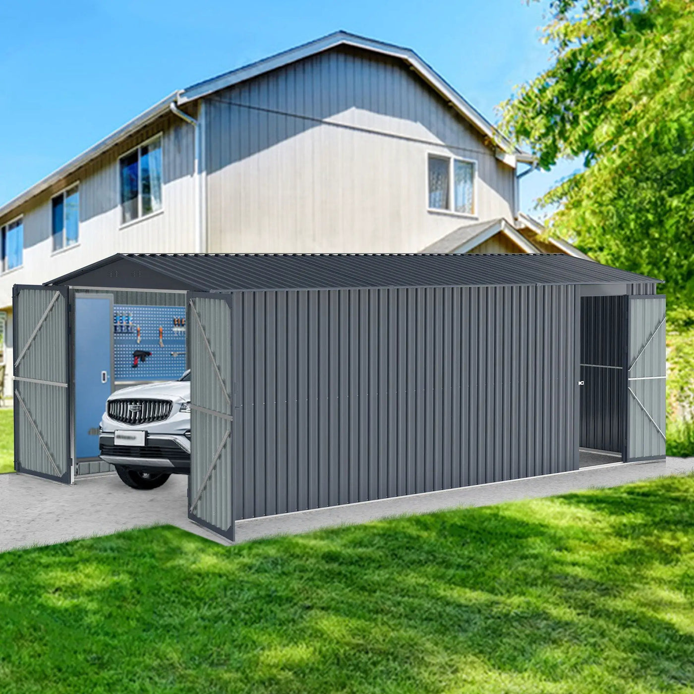 Outdoor Storage Shed, Garden Shed Backyard Utility Tool House Building With 2 Doors And 4 Vents For Car, Truck, Bike, Garbage Can, Tool, Lawnmower by HouseOfZazla