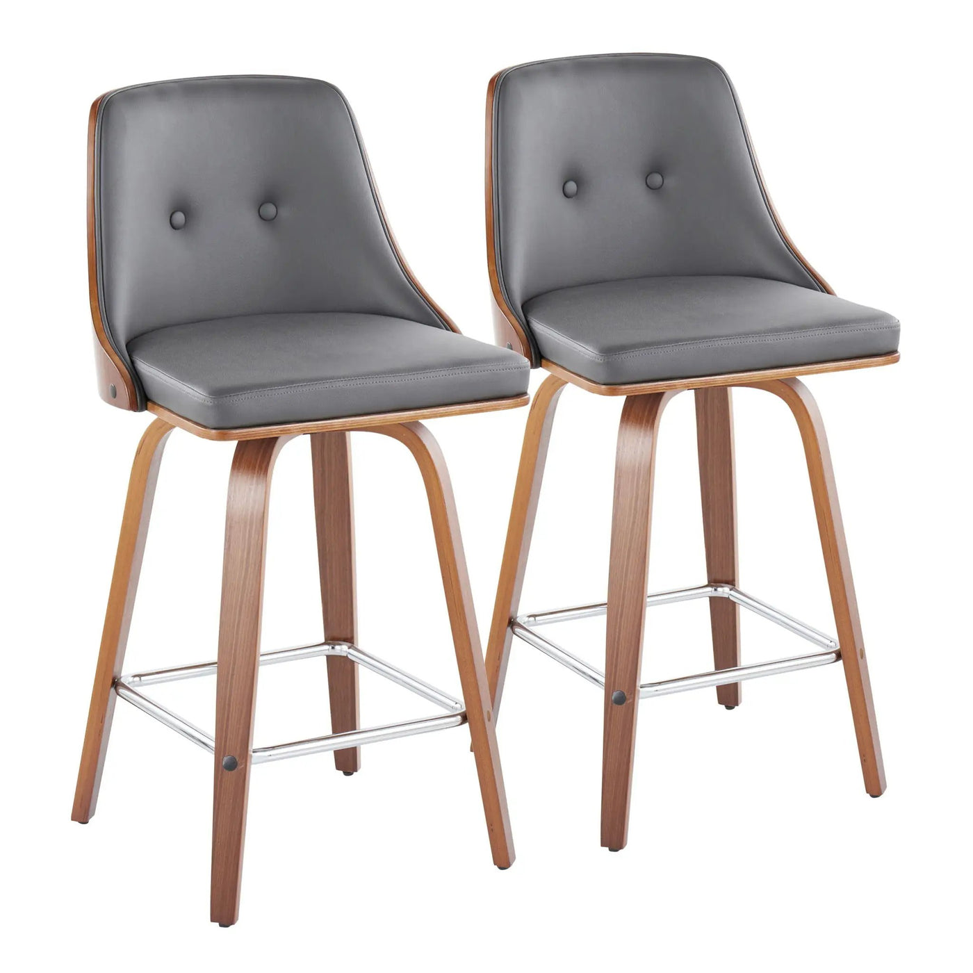 Gianna - Mid Century Modern Fixed Height Counter Stool With Swivel With Square Footrest (Set of 2) by HouseOfZazla