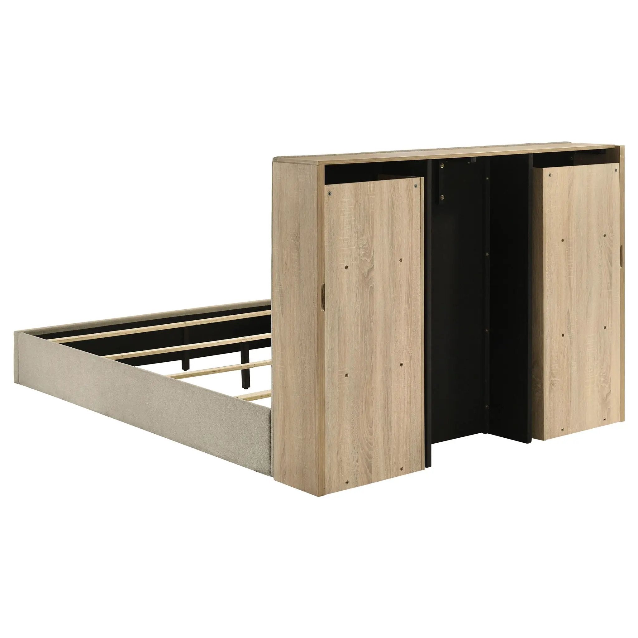Arielle Queen Bookcase Panel Storage Bed Light Oak by Unique Piece Furniture