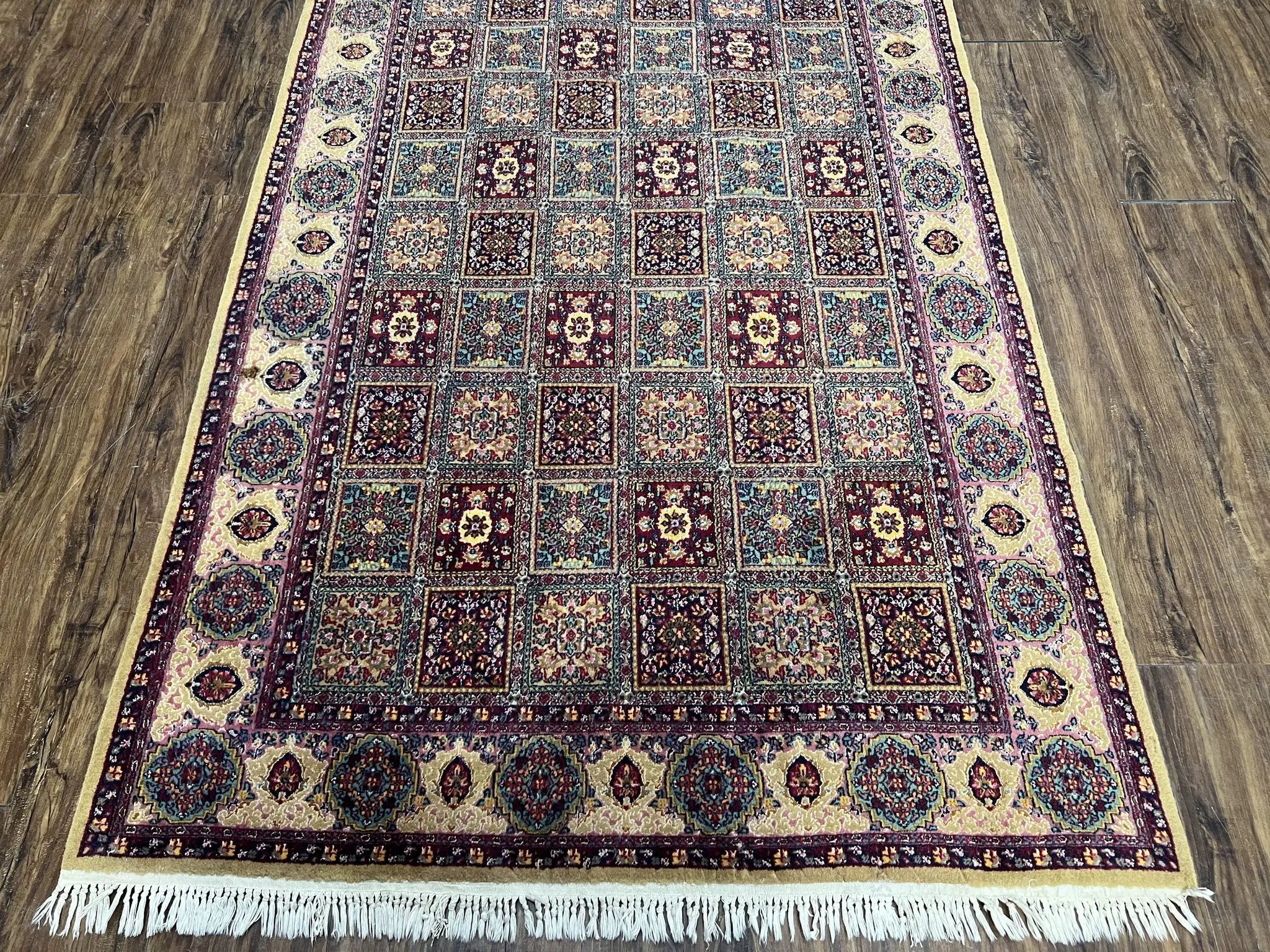 Indo Persian Silk Rug 4x6, Panel Design, Small Flowers, Hand Knotted, Fine Weave, Oriental Carpet 4 x 6, Vintage Area Rug, Beautiful Rug by Jewel Rugs