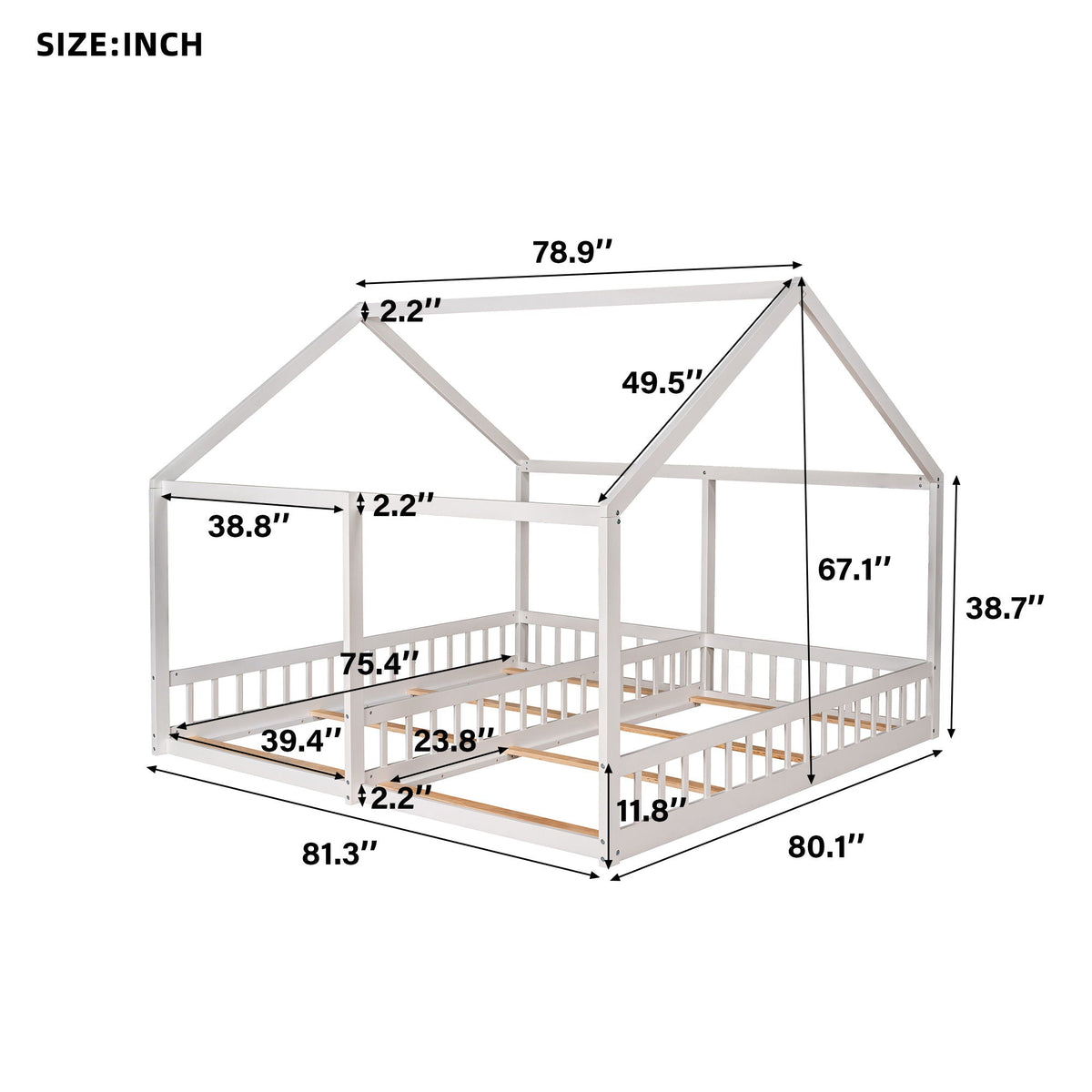 House Platform Beds with Guardrails - Metal, Twin Size, White, Dark Gray, Black, photo 28 of 29