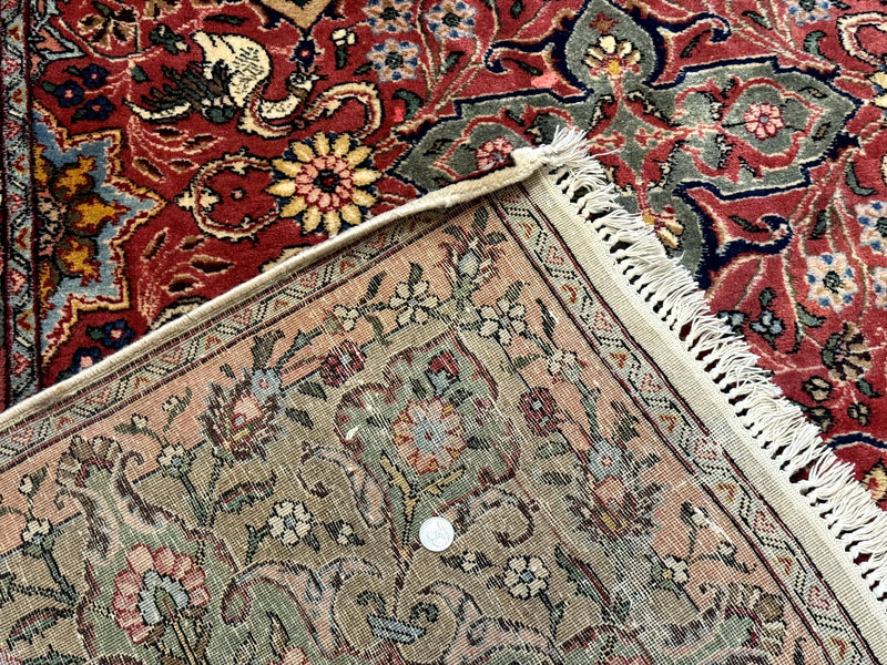 Antique Tabriz Persian Rug 7x10, Red Cream Tan, Unique Design, Fine 270 KPSI, Birds, Floral by Jewel Rugs