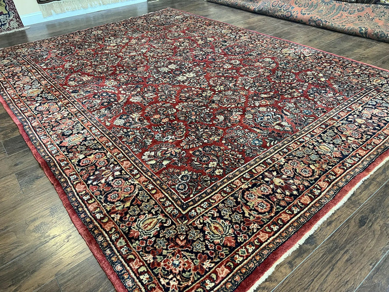 1920s Persian Sarouk Rug 9x12, Red Persian Carpet, High Quality Persian Rug, Allover Floral Pattern, Antique Oriental Rug, Wool Handmade Room Sized by Jewel Rugs