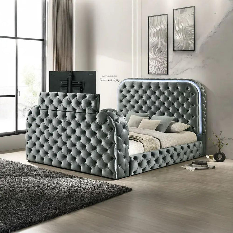 Kana - Bed With LED, Fireplace & TV Stand by Unique Piece Furniture