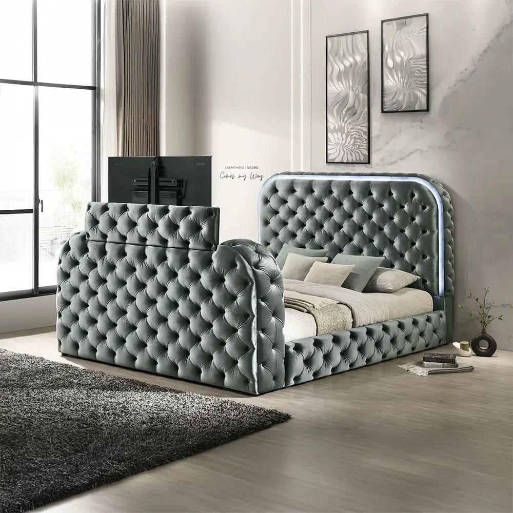 Kana - Bed With LED, Fireplace & TV Stand by Unique Piece Furniture