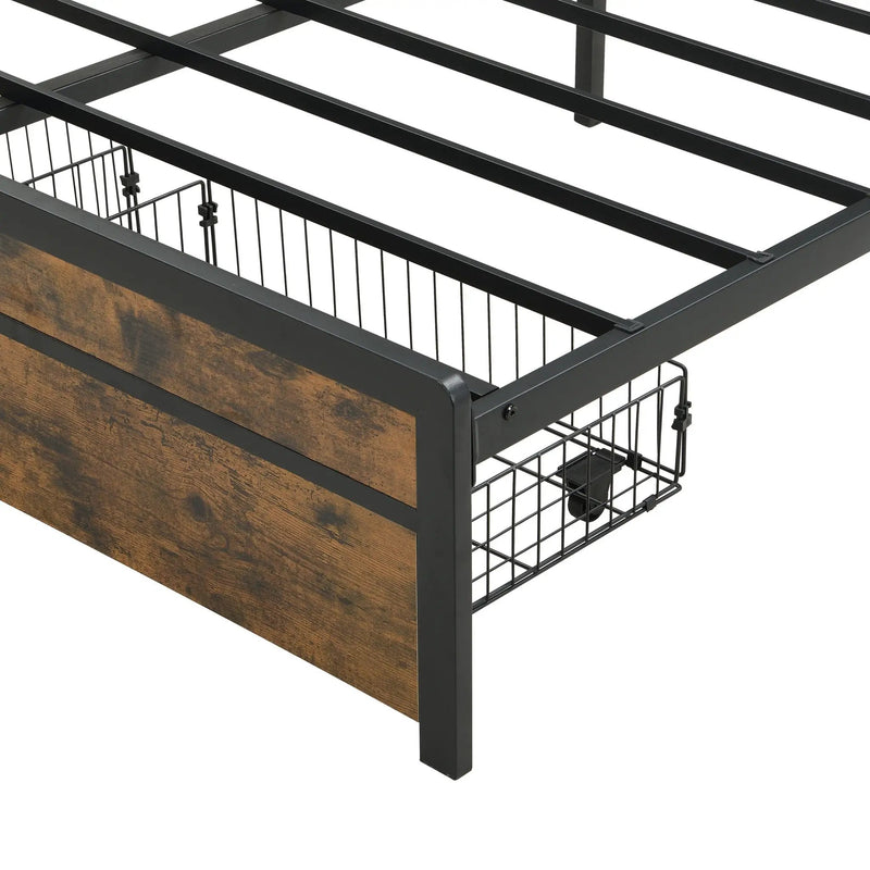 Modern Bed Frame With LED Lights, Upholstered Headboard, USB Charging