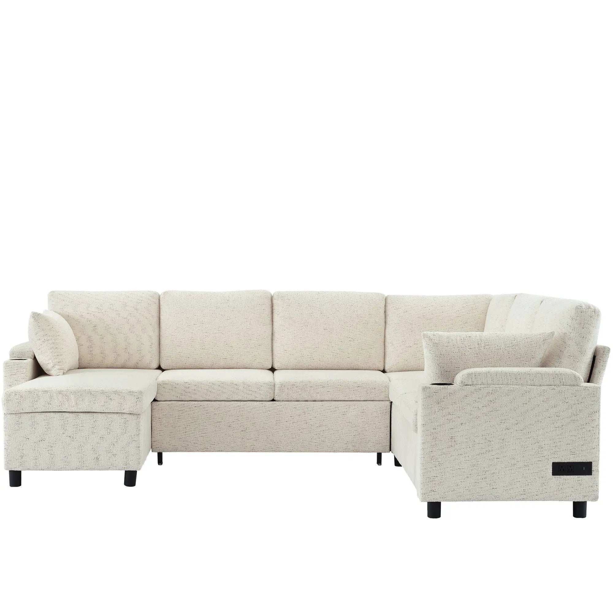 U-Shaped Sectional Sleeper Sofa With Ample Storage Space, 2 Cup Holders And Charging Ports For Living Room by HouseOfZazla